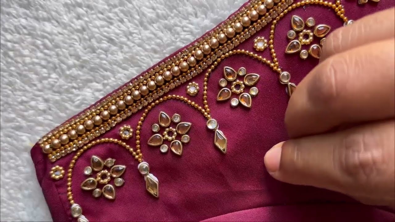 Very grand & heavy look Kundan work bridal blouse design with normal needle #trendy #bridal #blouse