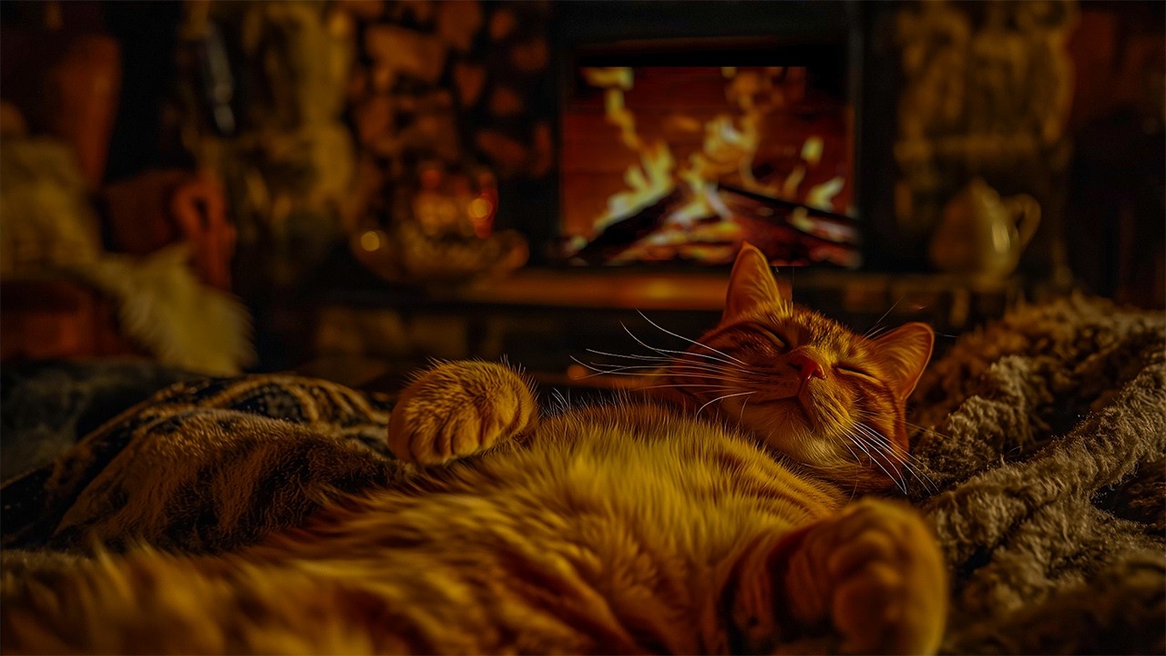 😺A Cat Purring Near the Fireplace Helps You Sleep Instantly (No Ads) Relieves Depression Calms Mind😴