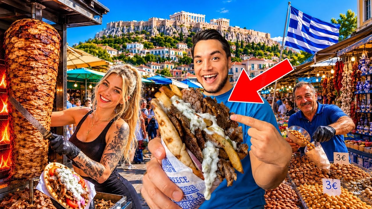 Probando COMIDA CALLEJERA RARA en GRECIA 🇬🇷😱 &iquest;La mejor de Europa?