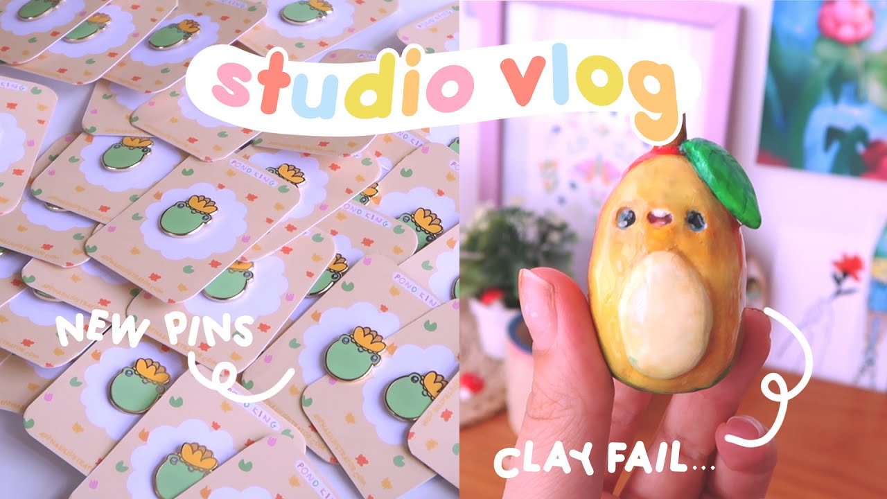 ✶ STUDIO VLOG ✶ Trying out clay for the first time, new pin & con prep!