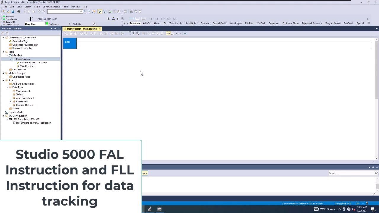 Studio 5000 FAL Instruction and FLL Instruction for data tracking
