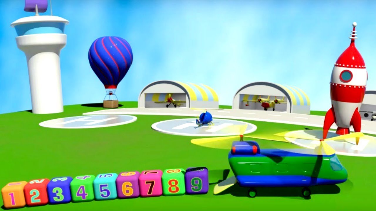 Desenho animado de um foguete. O aeroporto em 3D.  Desenhos animados para crianças