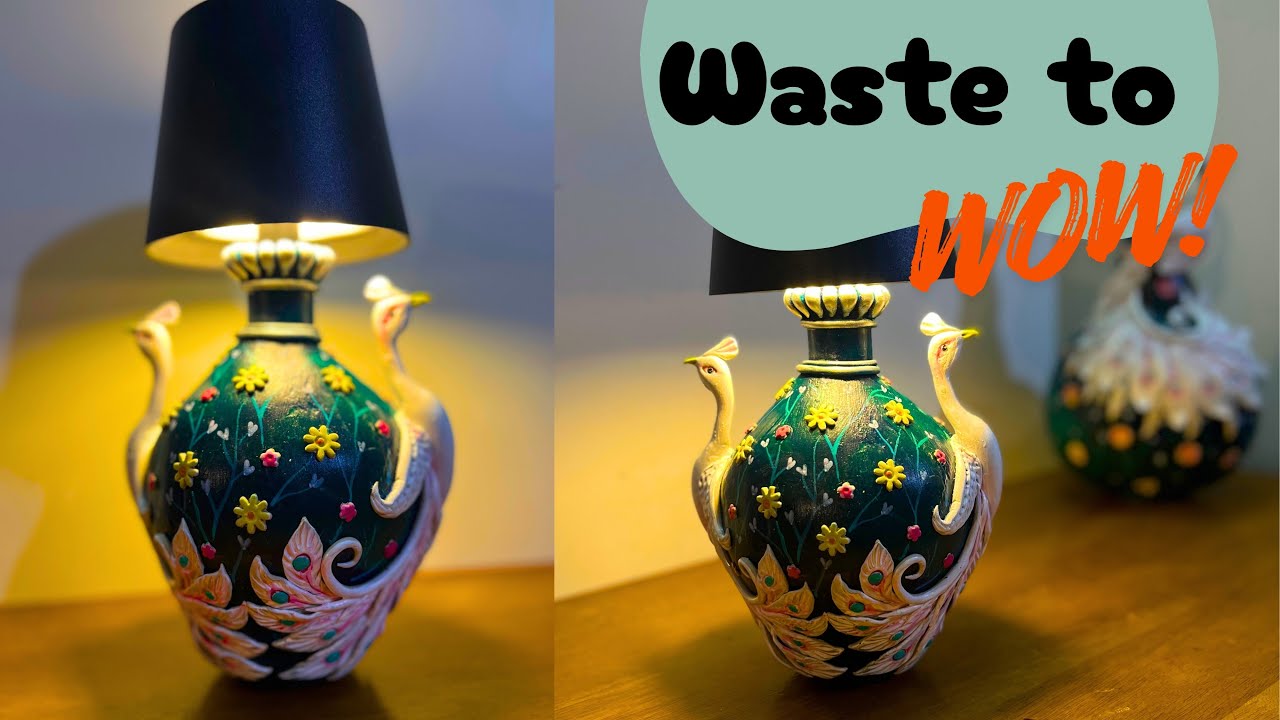 Peacock Design Vase That Turns Into a Stunning Lampshade | DIY Bottle Art Idea