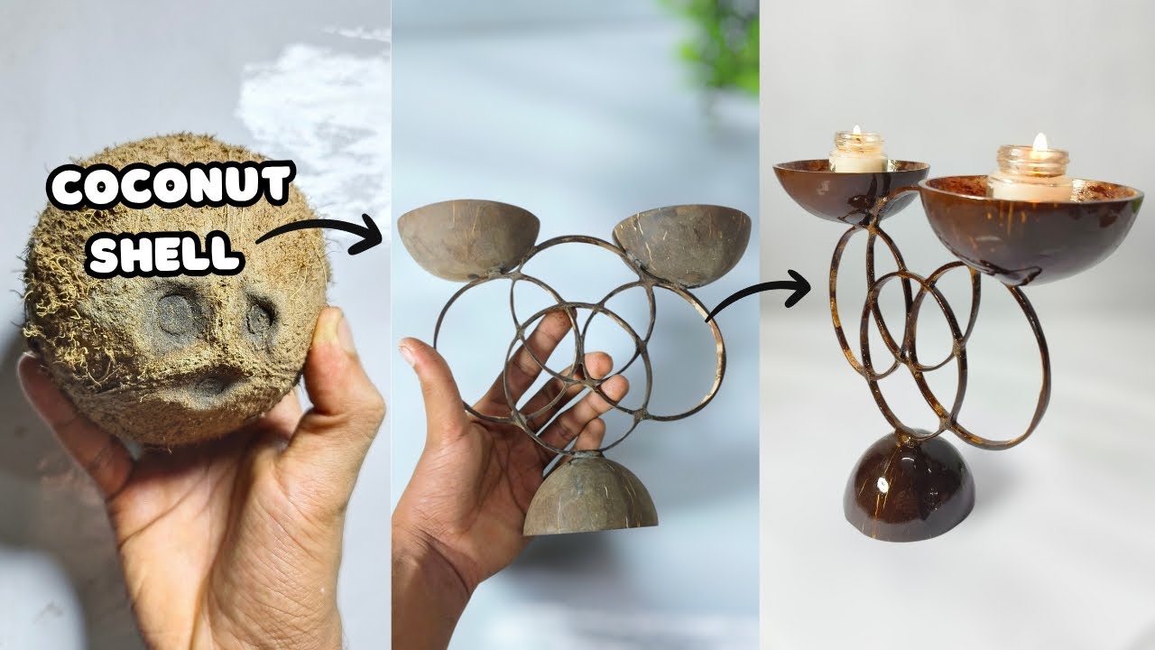 🌴 DIY Coconut Shell Candle Stand | Easy Handmade Craft Idea | coconut shell craft ideas | Diy