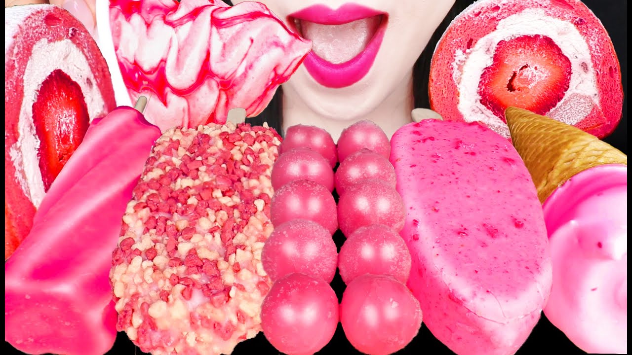 ASMR PINK ICE CREAM STRAWBERRY DIPPIN' DOTS CHOCOLATE ICE CREAM MUKBANG 핑크 아이스크림 먹방 EATING SOUNDS