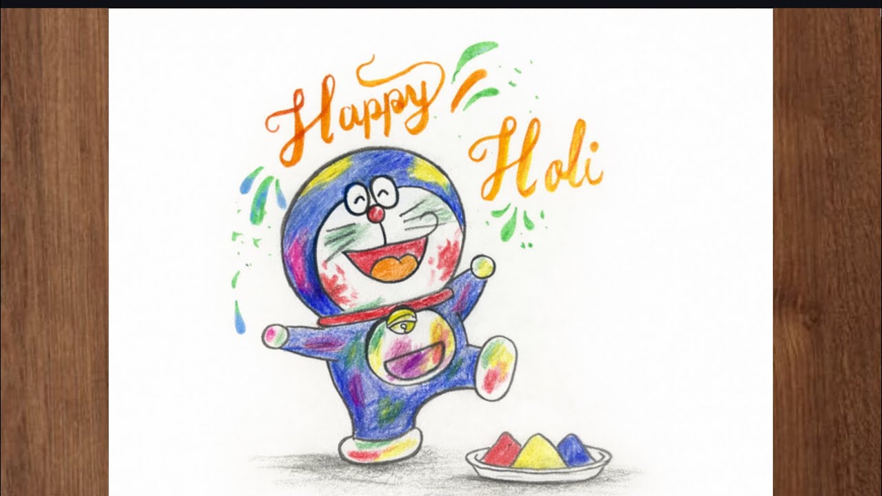Doremon Playing Holi Drawing || Easy Step by Step Pencil Sketch for Beginners 