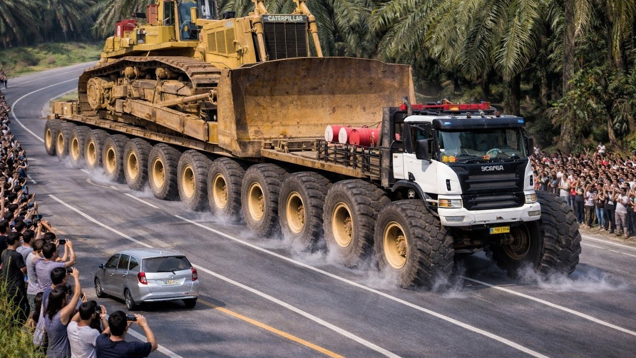 Truck Angkut Buldoser Raksasa Melintas di Bukit Kodok, Jalanan Dikosongkan #viral #video #truck 