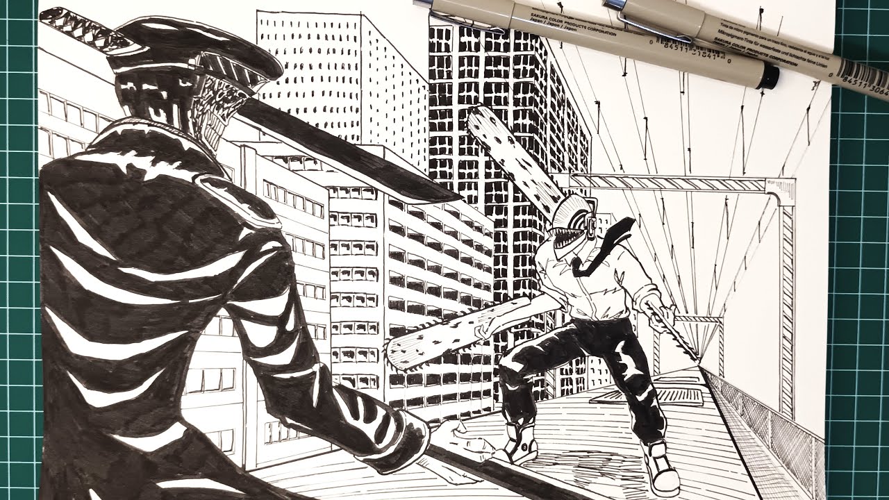 Drawing Chainsaw Man vs Katana Man