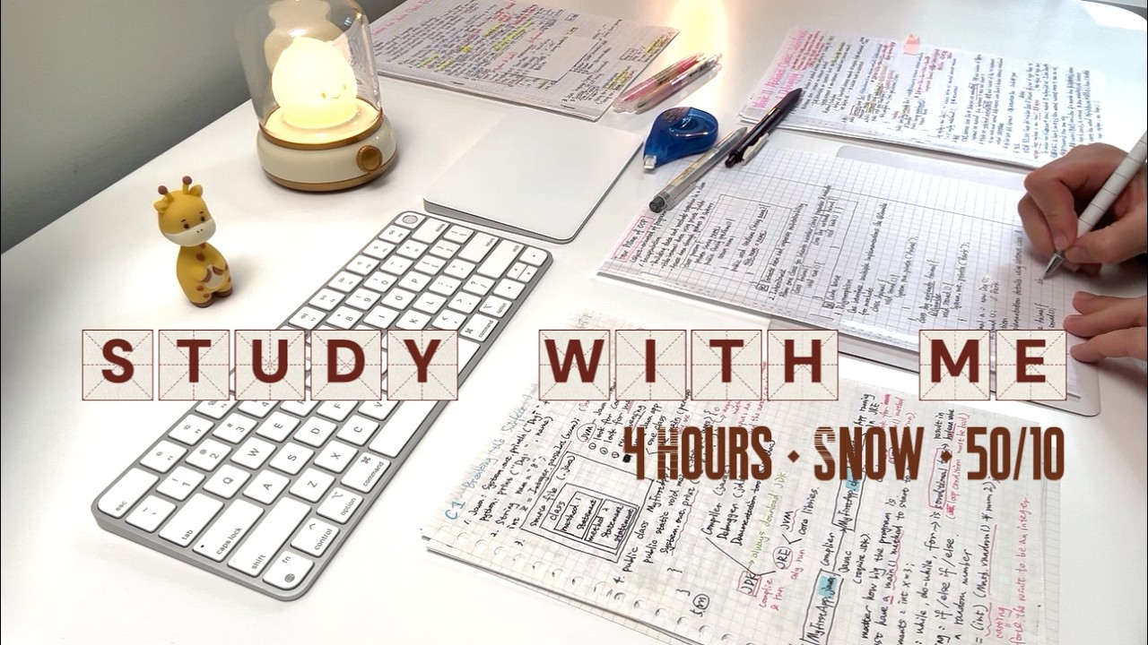📘4-HOUR STUDY WITH ME | ❄️ Snowfall Sounds | Pomodoro 50/10 | No Music | Timer