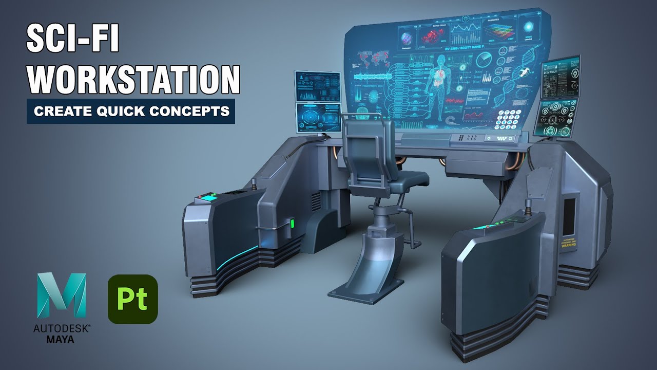 Рабочая станция Sci-Fi | Autodesk Maya + Substance Painter