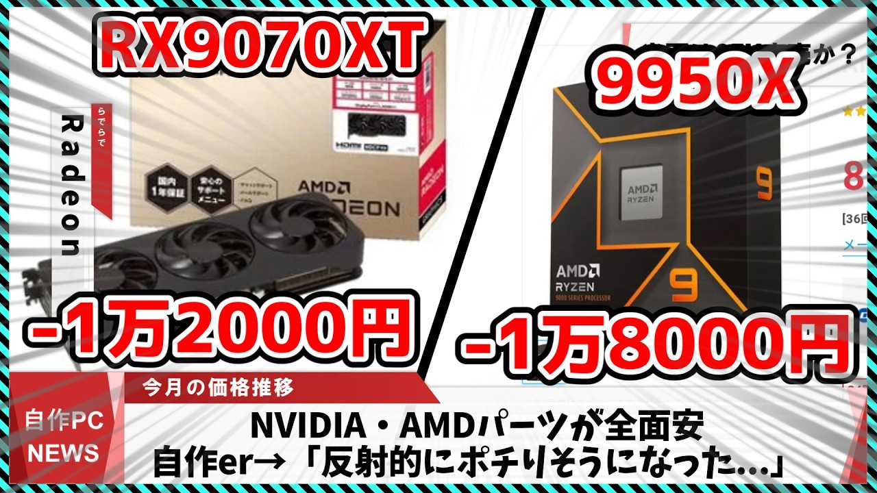 【今週の自作PCニュース】NVIDIA・AMD最新パーツが史上最安値更新中！(今月の価格推移)/海外YouTuber、物理エイムアシストを自作！/ASRockワイルズ9070XT/（25年9月4週目）