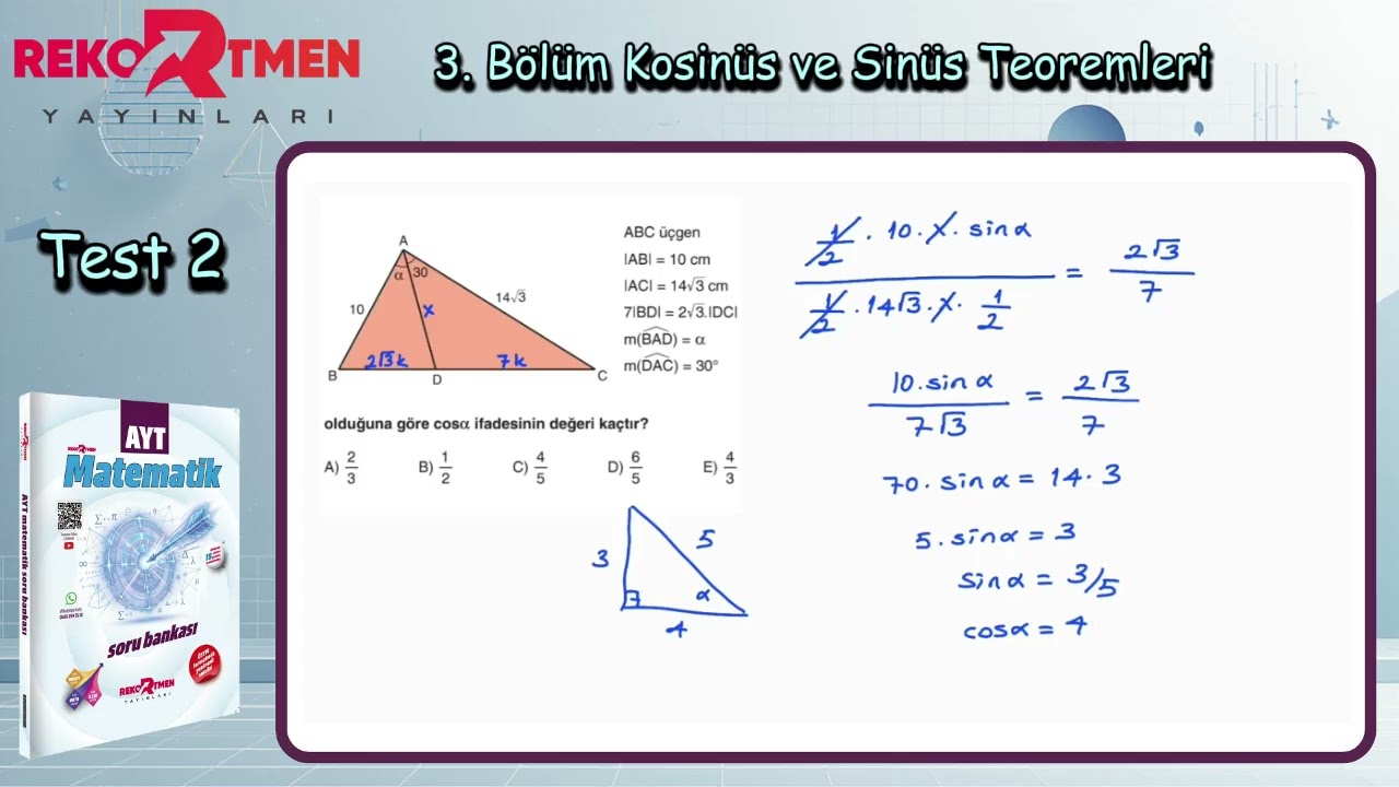 3. Bölüm Kosinüs ve Sinüs Teoremleri Test 2