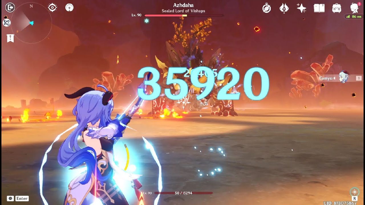C1 Ganyu solo vs Azhdaha (50 hp/No damage/No food buffs)