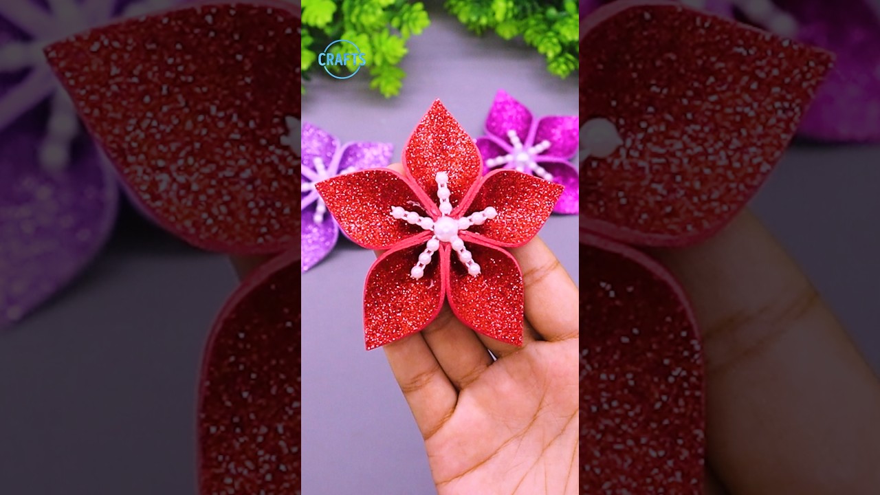 How to Make Eva Foam Flowers🌸Simple DIY Glitter Foam Craft #satisfyingvideo #decor #flowers #shorts