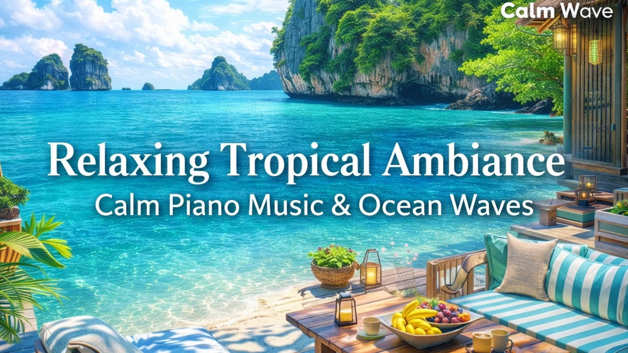 Relaxing Tropical Ambiance | Calm Piano Music & Ocean Waves for Study, Sleep, Focus