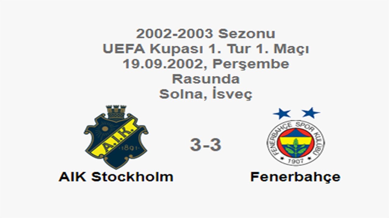 AIK Stockholm 3-3 Fenerbahçe [HD] 19.09.2002 - 2002-2003 UEFA Cup 1st Round 1st Leg