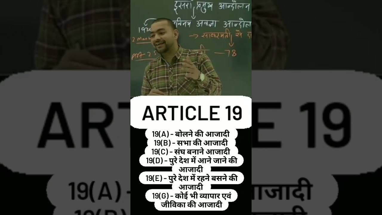 Article 19 In Hindi | Right of Freedom | Article 19 - A,B,C,D,E,G, | #article19 #shrots