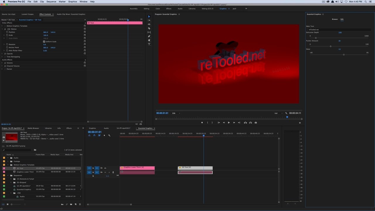 After Effects & Premiere Pro - April 2017- The Essential Graphics Panel in Depth