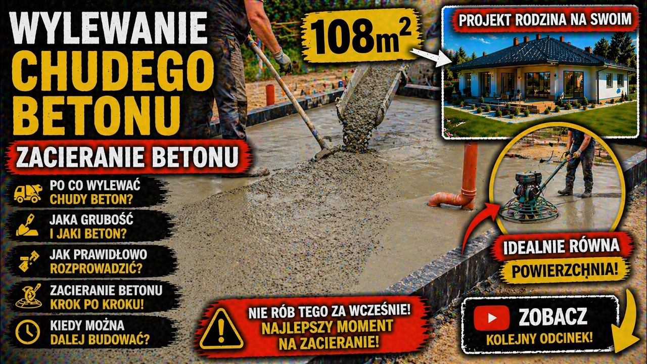 🔴EP.15 Wylewanie chudego betonu . Zacieranie betonu