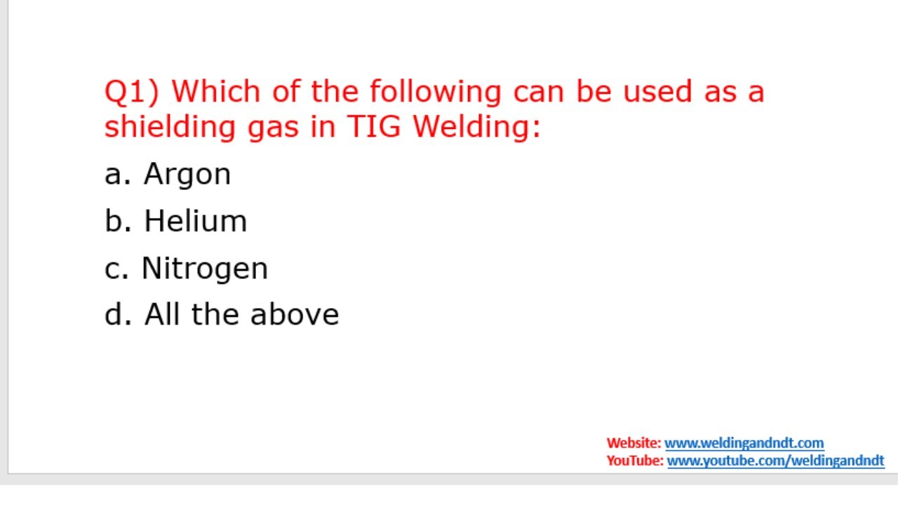 [Hindi/Urdu] CSWIP 3.1: Question & Answer-Chapter 12 (TIG Welding)