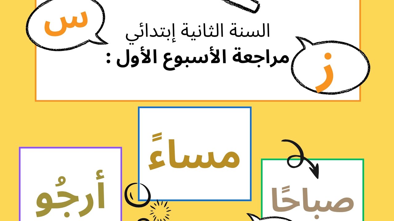 مراجعة الأسبوع الأول لغة – السنة الثانية ابتدائي | حروف س و ز والصيغ 