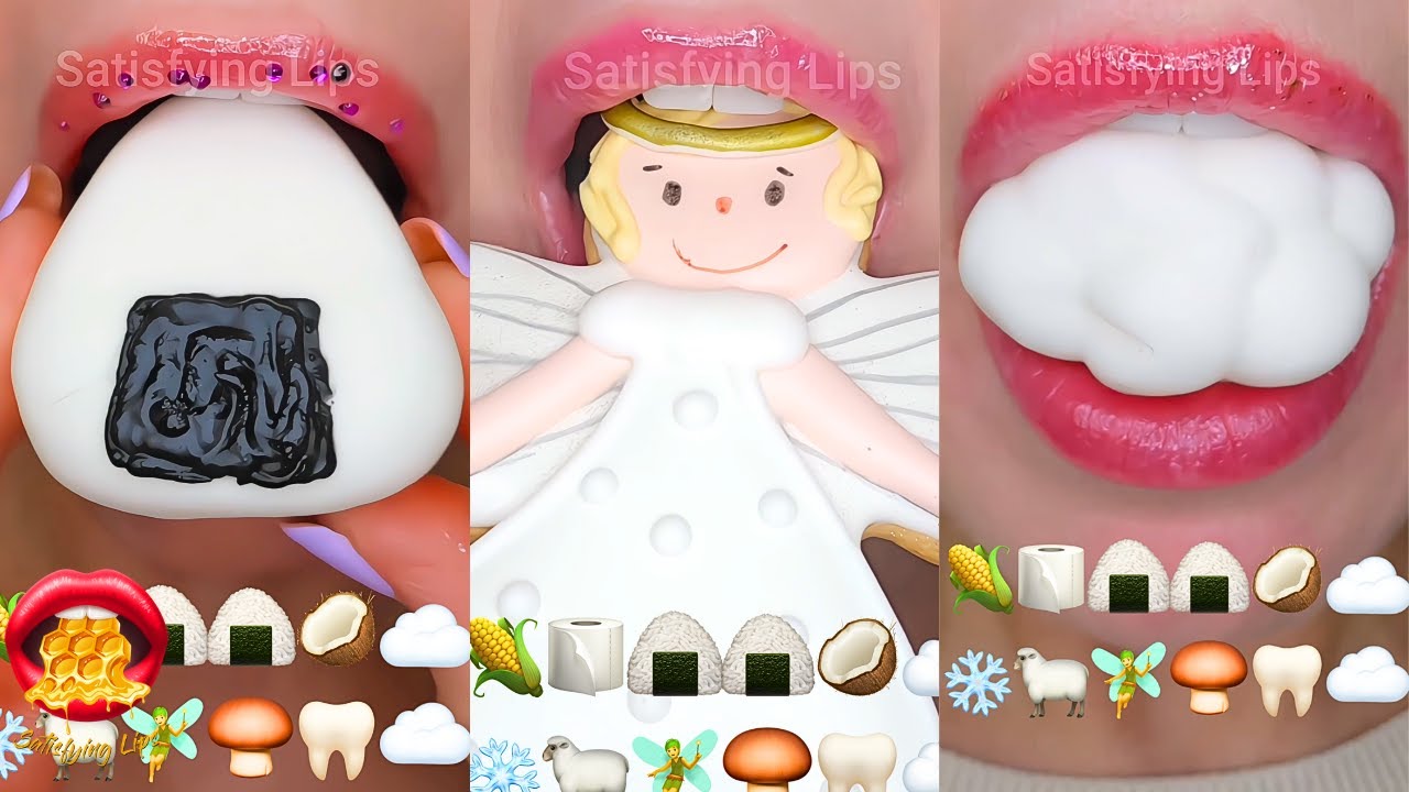 Satisfying ASMR Eating White Food Emoji Challenge ☁️🐻‍❄️🐏🤍