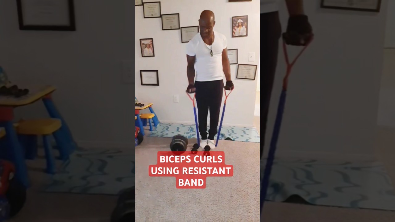 Resistant Band Biceps Curls #bicepsworkout #bicepscurl #healthoverwealth #challablacks #armworkout