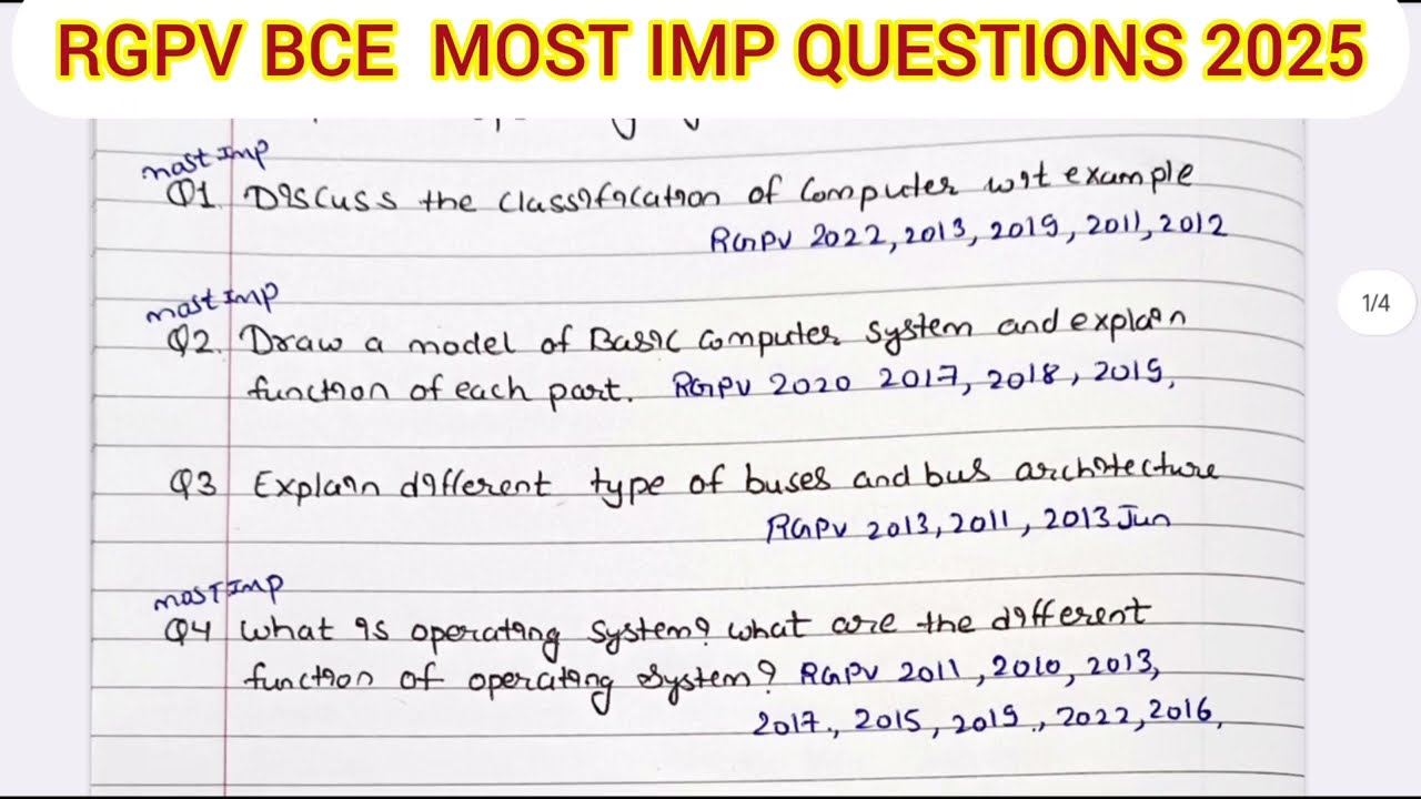 RGPV Basic computer Engineering 1st Sem most imp questions || 1st year B.Tech 2025 #paper #rgpv