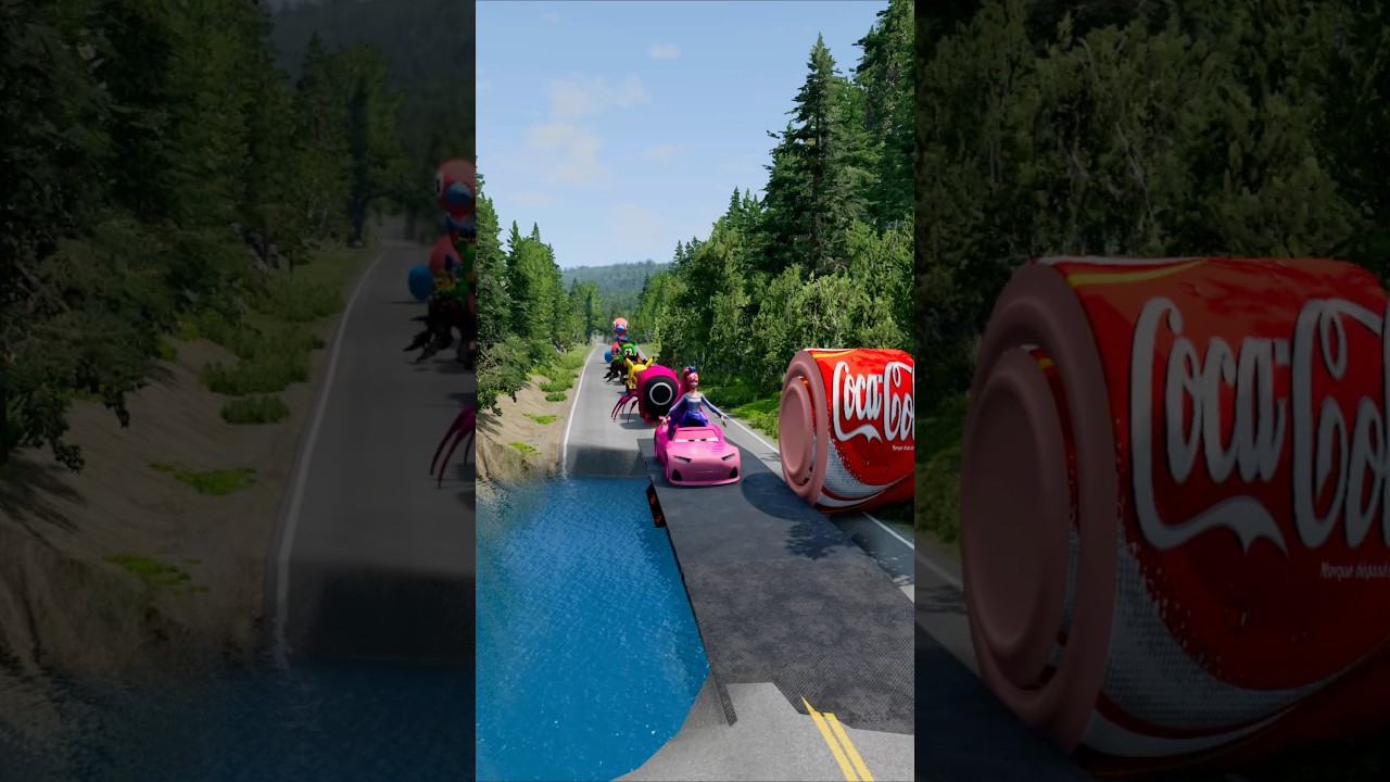 Barbie Car Coca-Cola Giant Roller 😱💥 | Impossible Bridge | BeamNG.drive Shorts