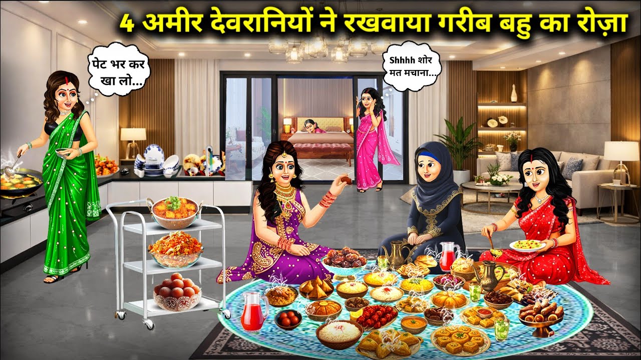 4 अमीर देवरानियों ने रखवाया गरीब बहु का रोज़ा||Hindi Cartoon Stories||4 rich sister in law kept the 