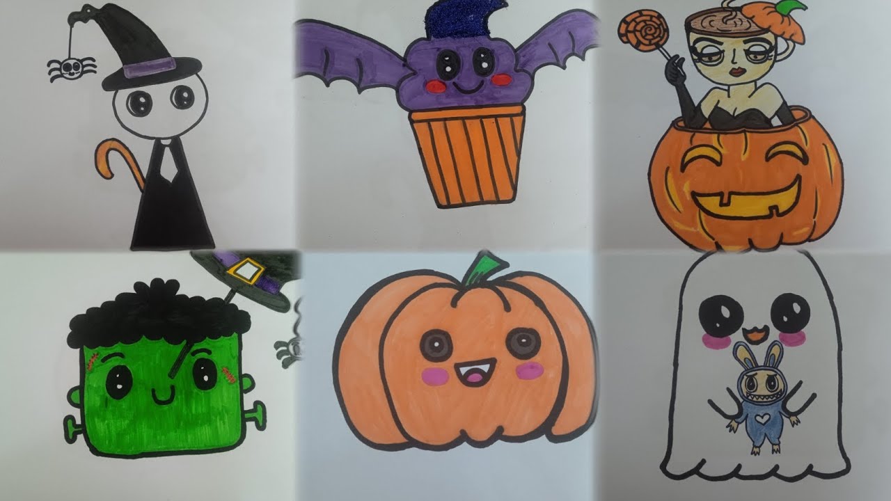 Halloween Drawing | 6 Cute  Easy Drawing's Video Collection #halloween #cutedrawing