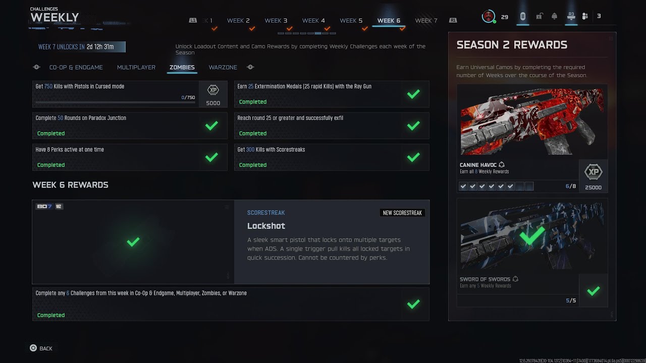 Completing the week 6 challenges plus extra in bo7