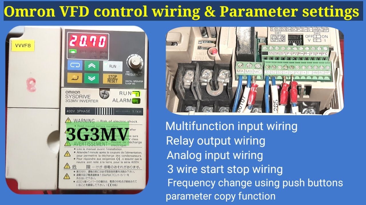 Omron VFD 3g3mv control wiring & Parameter settings | Digital & Analog input,Multispeed,Relay,3wire,