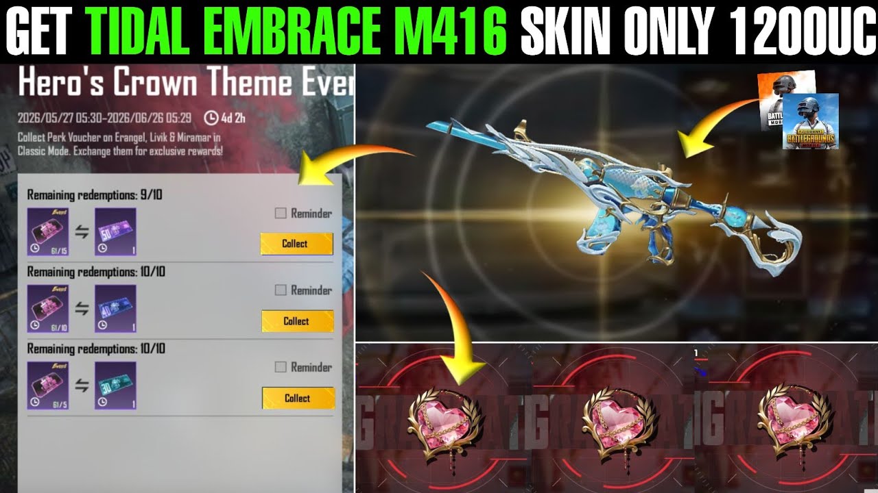 Trick Get Tidal Embrace M416 Skin Only 1200 Uc | Bgmi Free M416 Skin Trick 