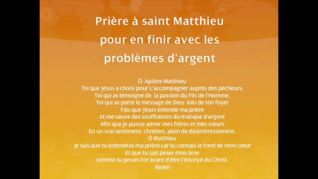 pri&egrave;re pour l'argent &agrave; Matthieu
