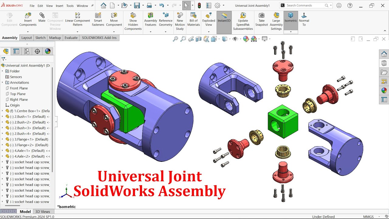 Universal Joint Parts and Assembly in SolidWorks