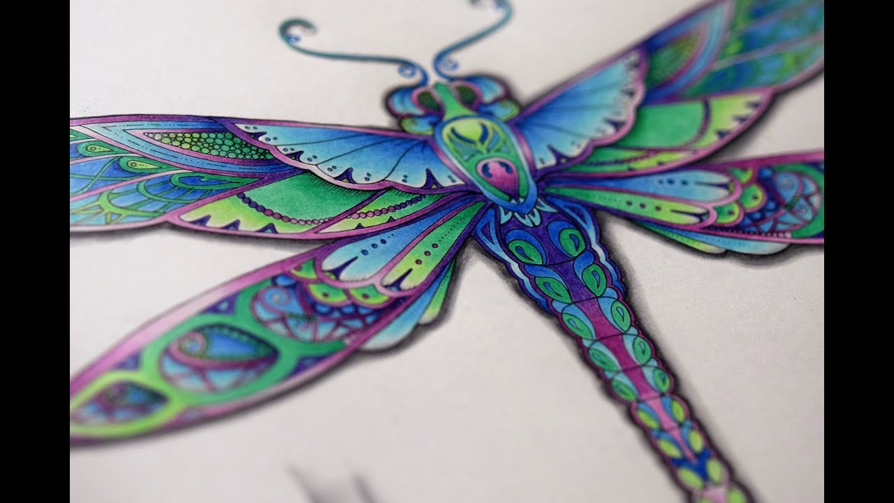 Johanna Basford - Enchanted Forest - How to color a dragonfly