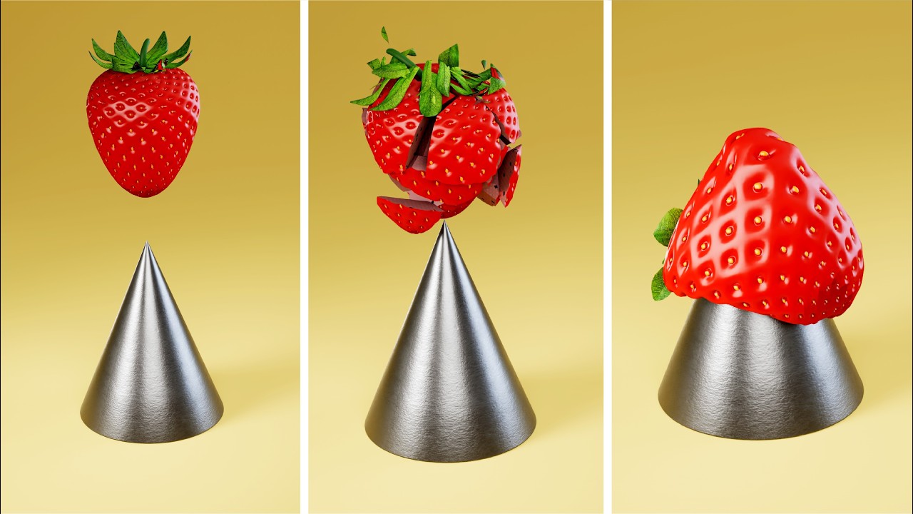 Can the Strawberry Survive? 🍓 Soft Body vs Steel Cone & Pressure Test 💥