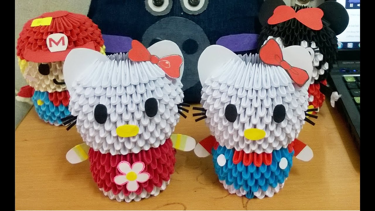 Tutorial Hello Kitty 3D Origami - Hướng dẫn xếp Hello Kitty Origami 3D