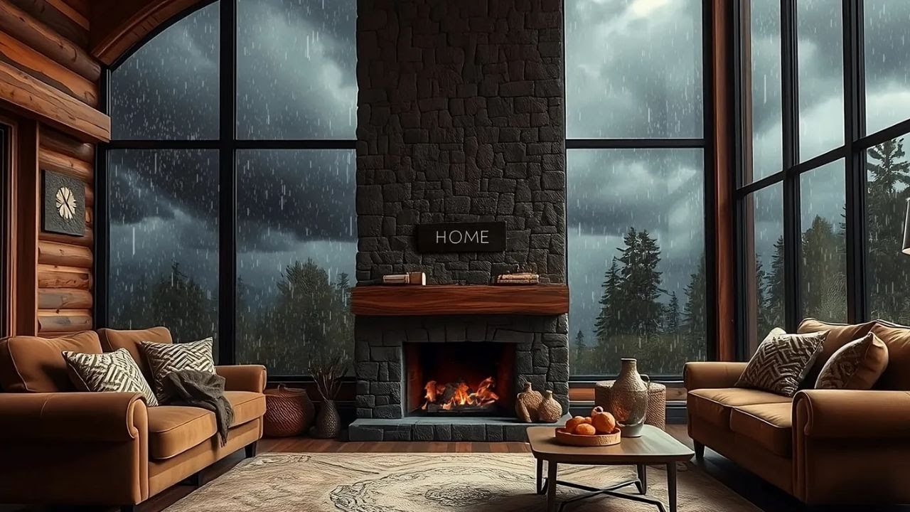 Heavy Rain in a Cabin with Fireplace 🌧️🔥 | 3 Hours of Sleep Sounds asmr
