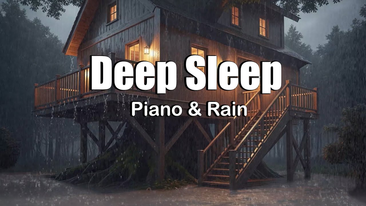 Gentle Piano Sleep Music with Rain Sounds for Deep Relaxation and Serenity