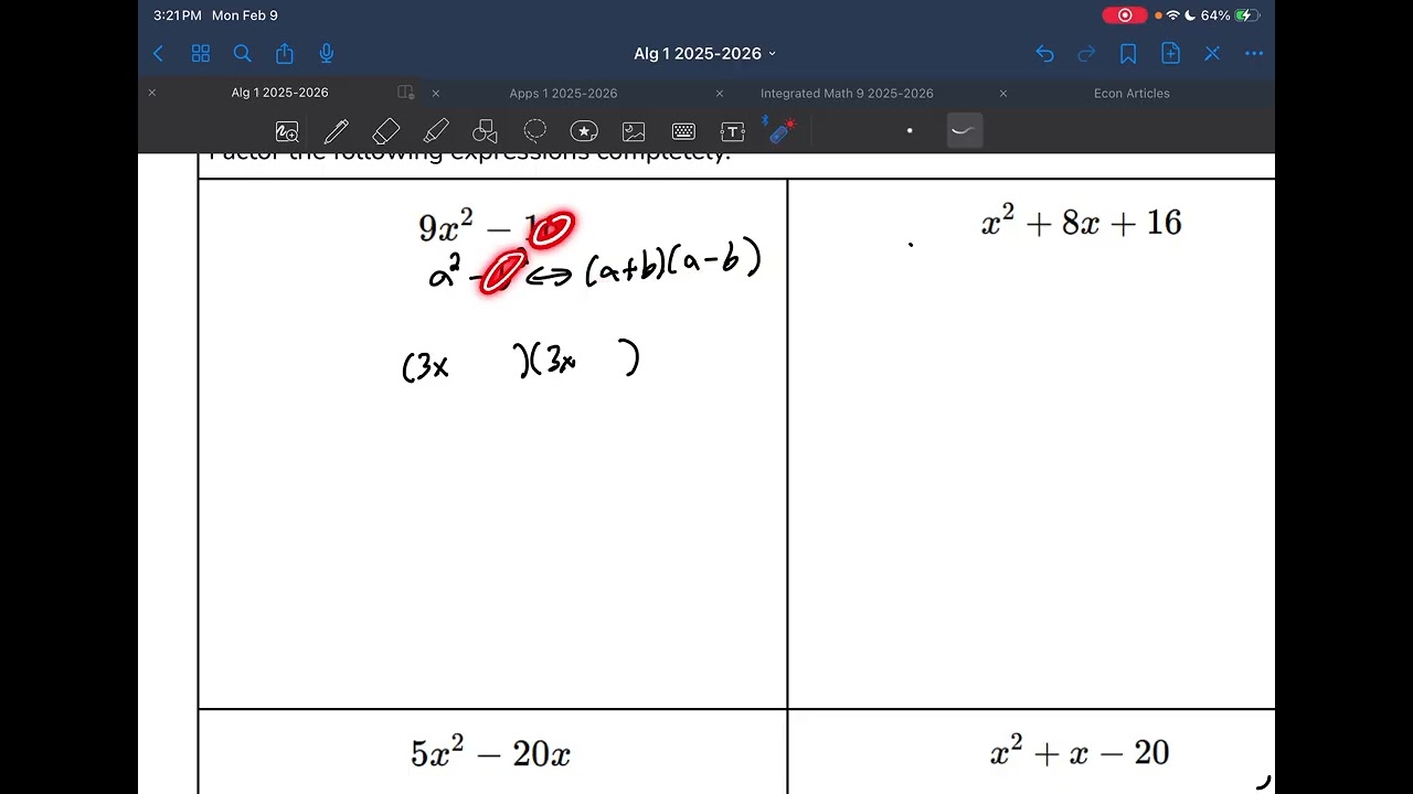 Unit 6 Study Assignment Notes Packet Videos - Algebra 1