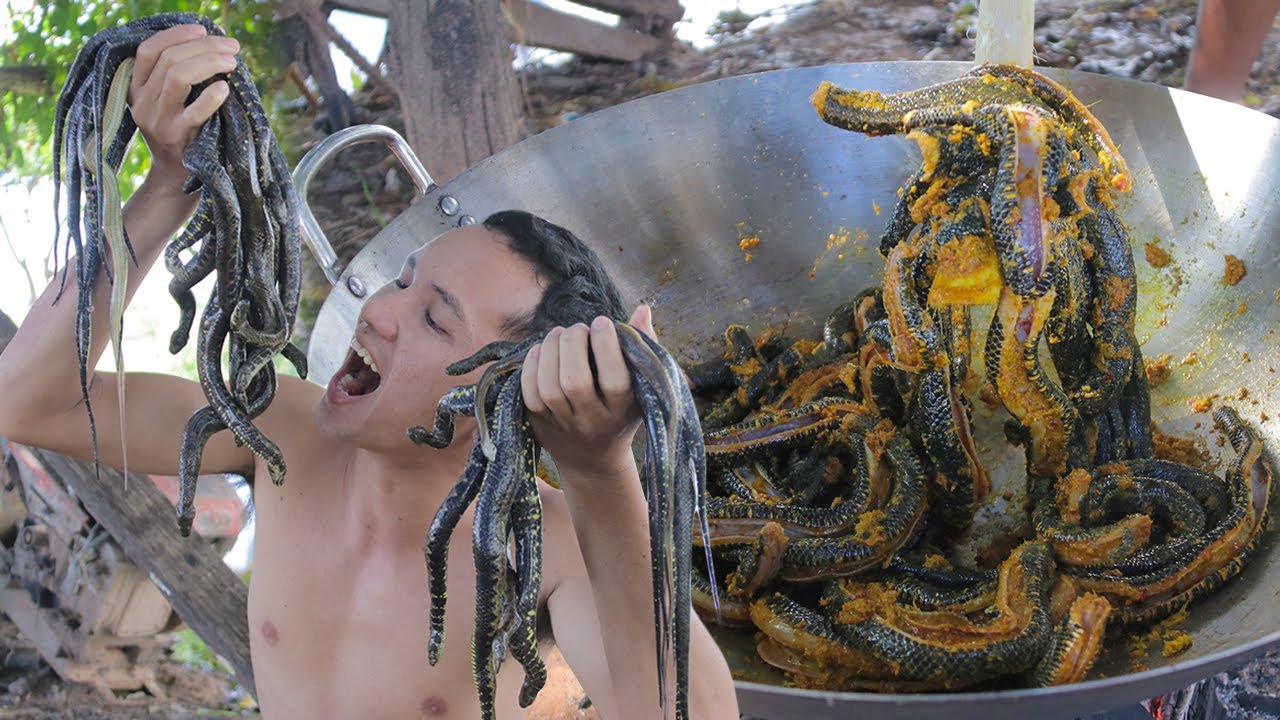 Cooking SNAKE Recipes - Fried Tasty Snake Eating Delicious - Survival Time