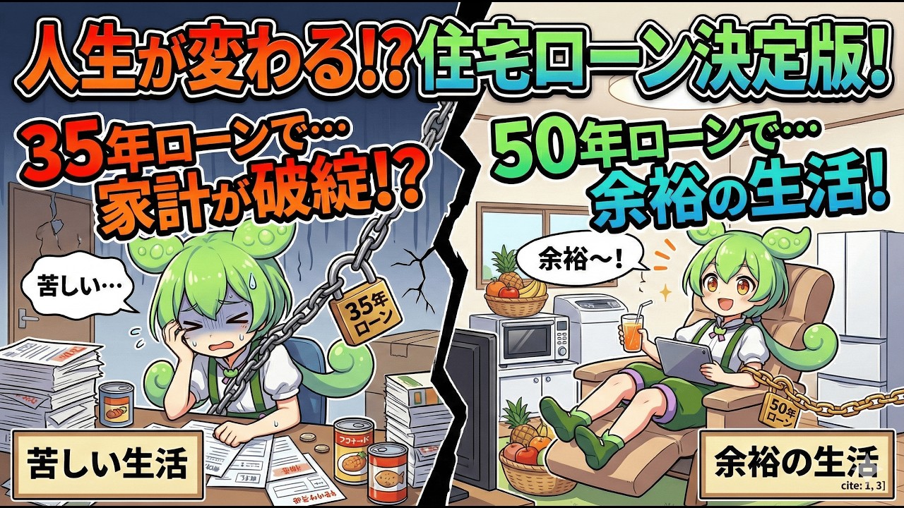 【住宅ローン】50年ローンは最強か地獄か！？絶対知るべきメリット・デメリットと最強の投資戦略【ずんだもん解説】