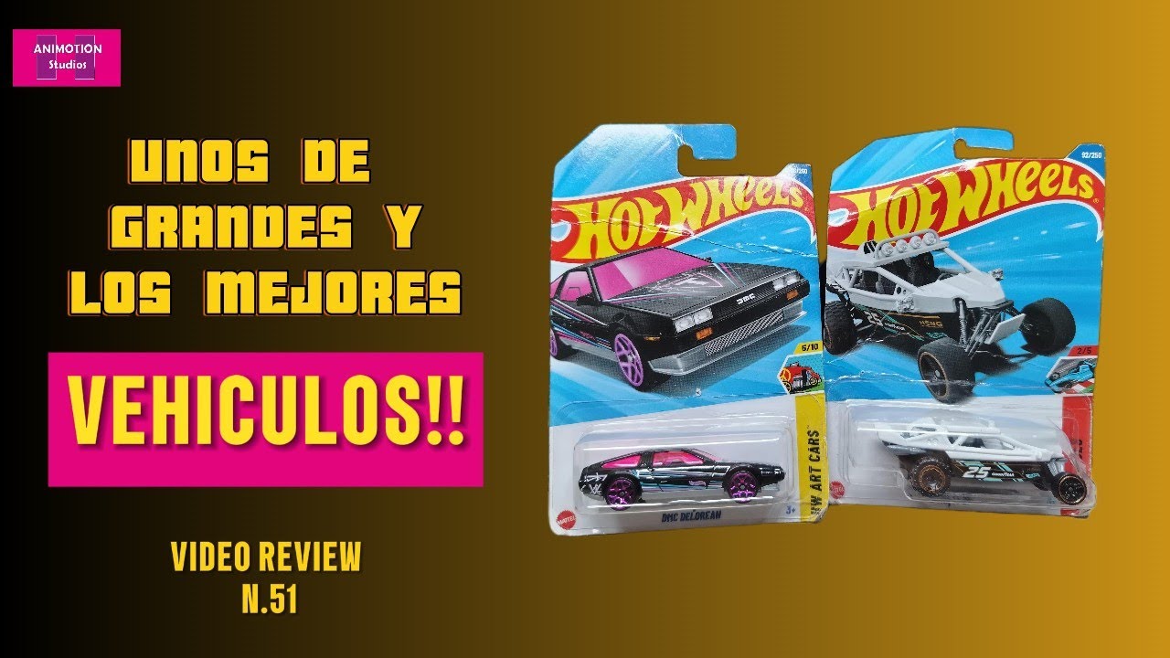 (Video-Review n. 51)Unboxing de carros Hot wheels x 2:DeLorean y DUNE IT UP en español 