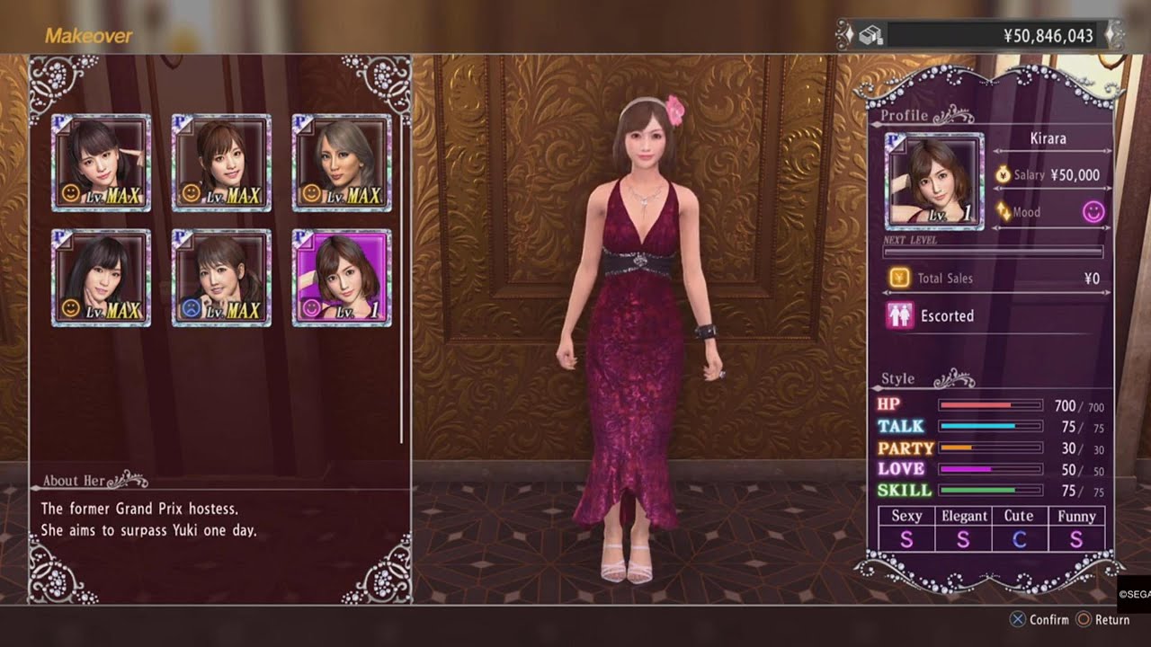 YAKUZA KIWAMI 2 Four Shine Cabaret Club Business - All of the Hostesses' Outfits at 3 S stats