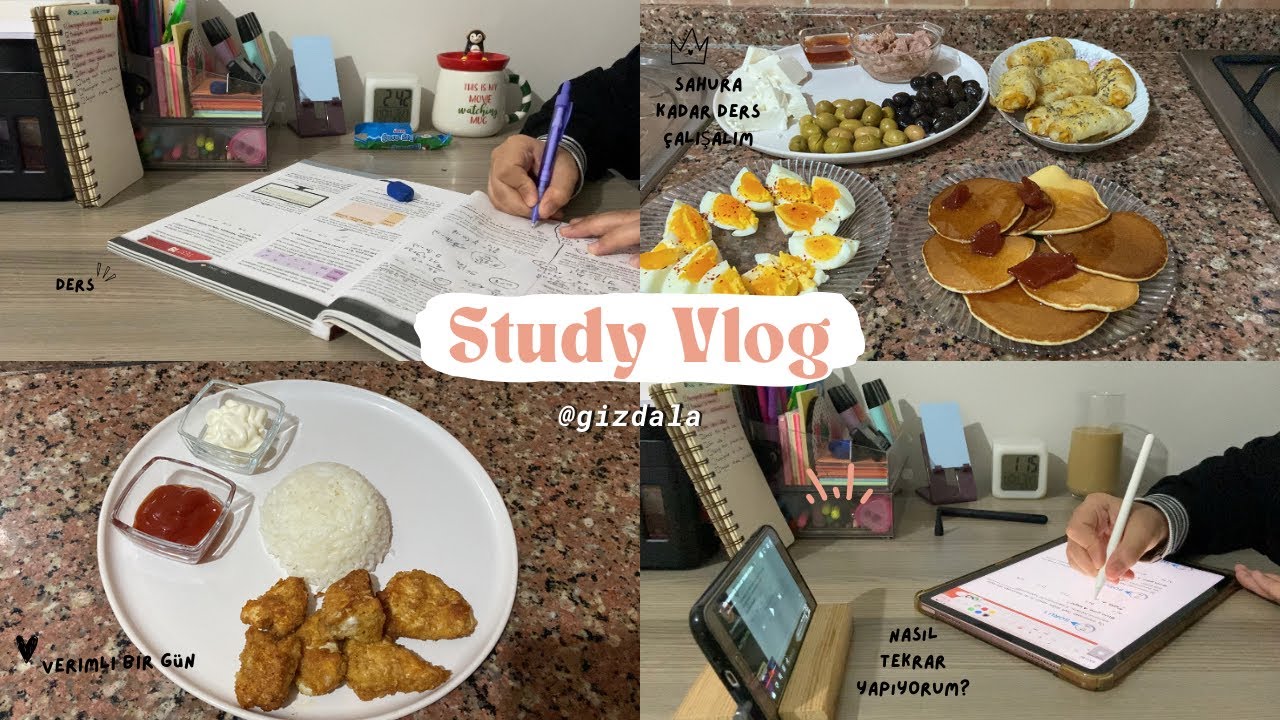 Study vlog #36 || Sahura kadar ders çalışmak || Ramazan vlog || pankek, sessiz vlog #studywithme