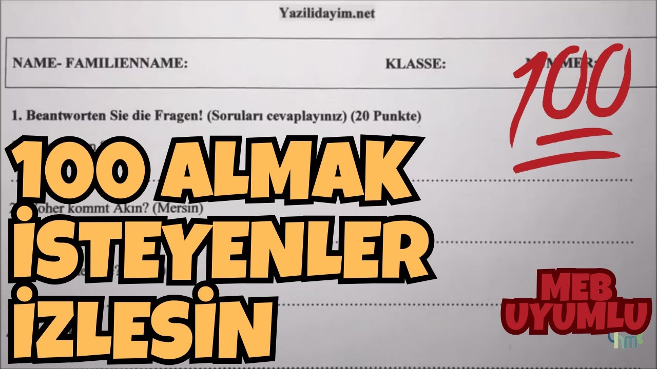 9.Sınıf Almanca 1.Dönem 2.Yazılı