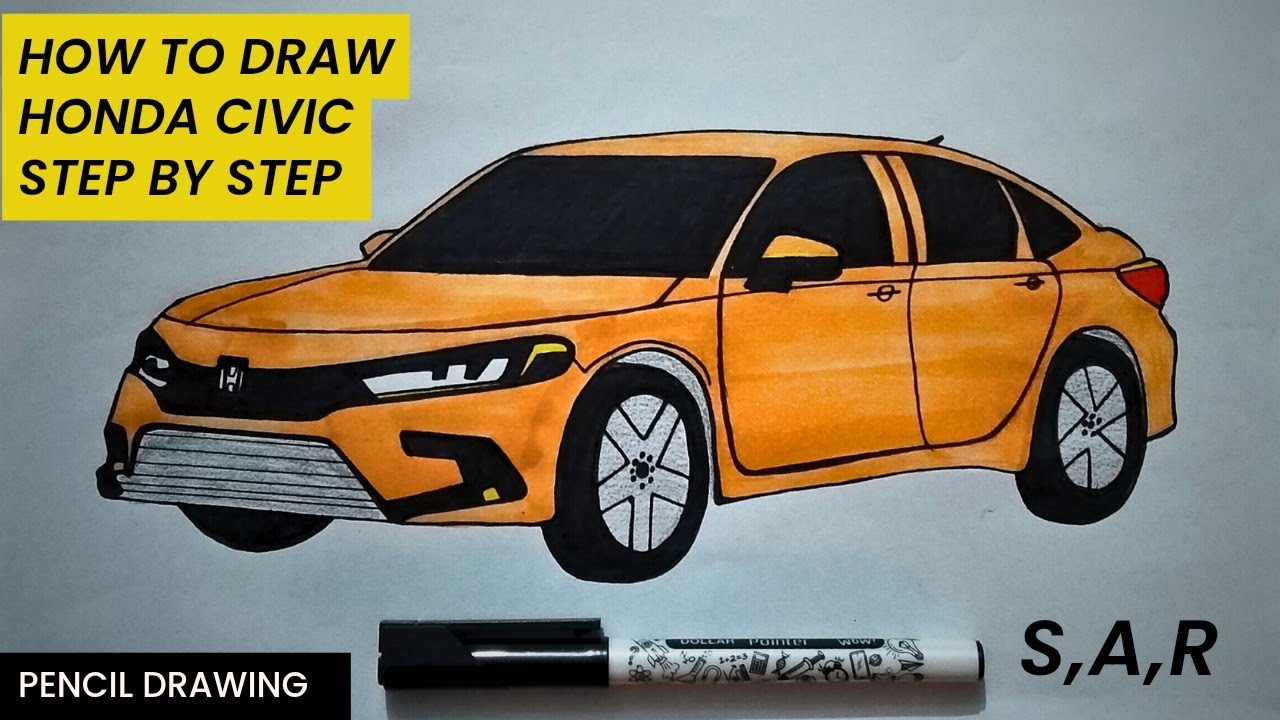 Honda civic drawing easy | Realistic pencil drawing | car sketch | Car drawing sar 