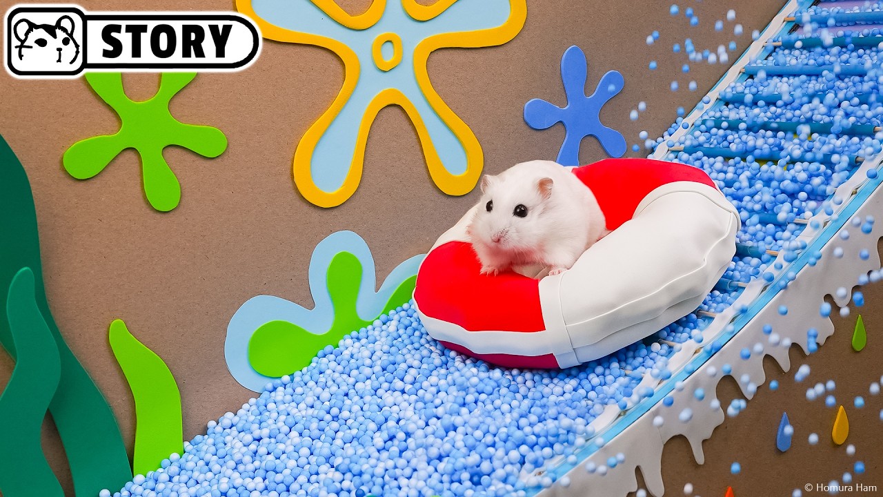 Хомяк Губка Боб в подводном бассейне-лабиринте с шариками 🐹 Хомура Хам